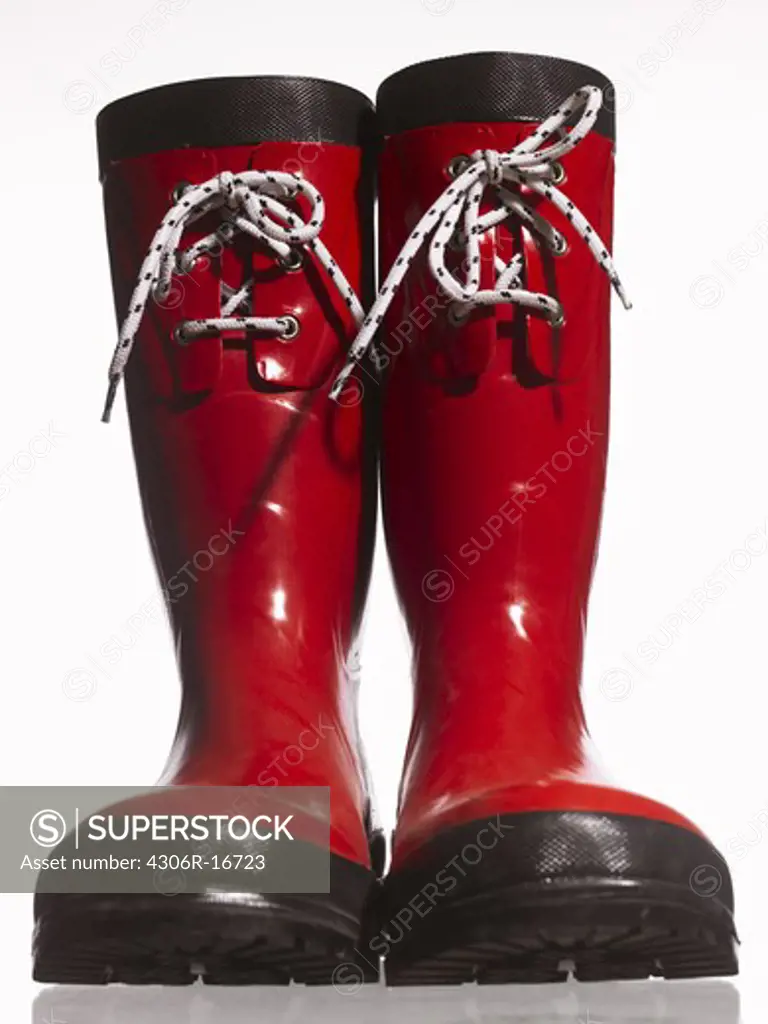 Red rubber boots.