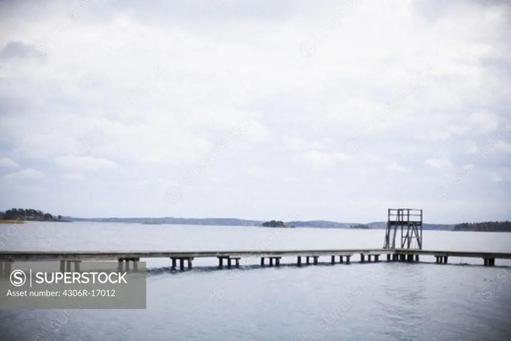 A jetty and a diving tower, Sweden.