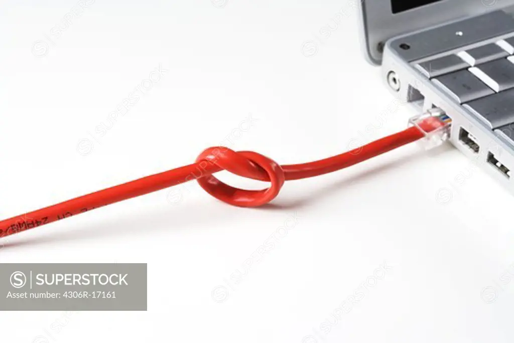 A knot on a flex to a portable computer, close-up.