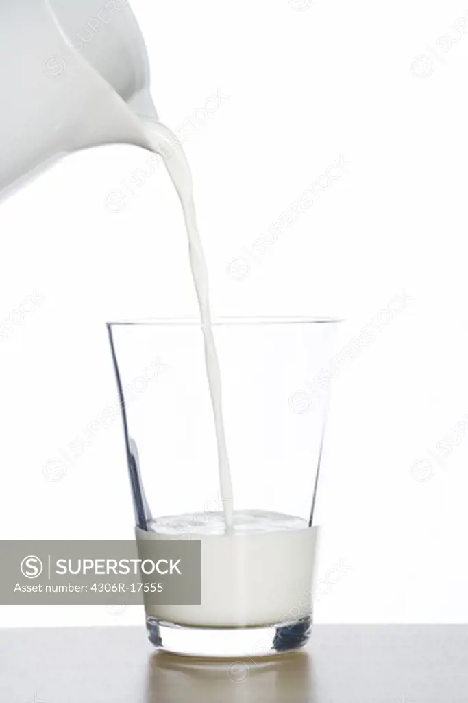Milk being poured into a glass.