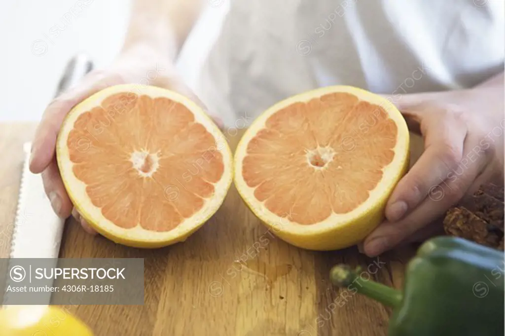 A grapefruit, close-up.