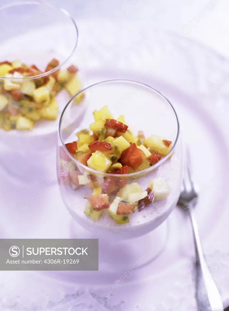 Fruit salad in glass