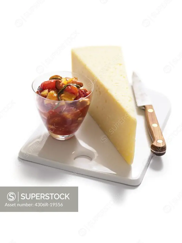 Vasterbotten cheese with a mixture on the side, Sweden.