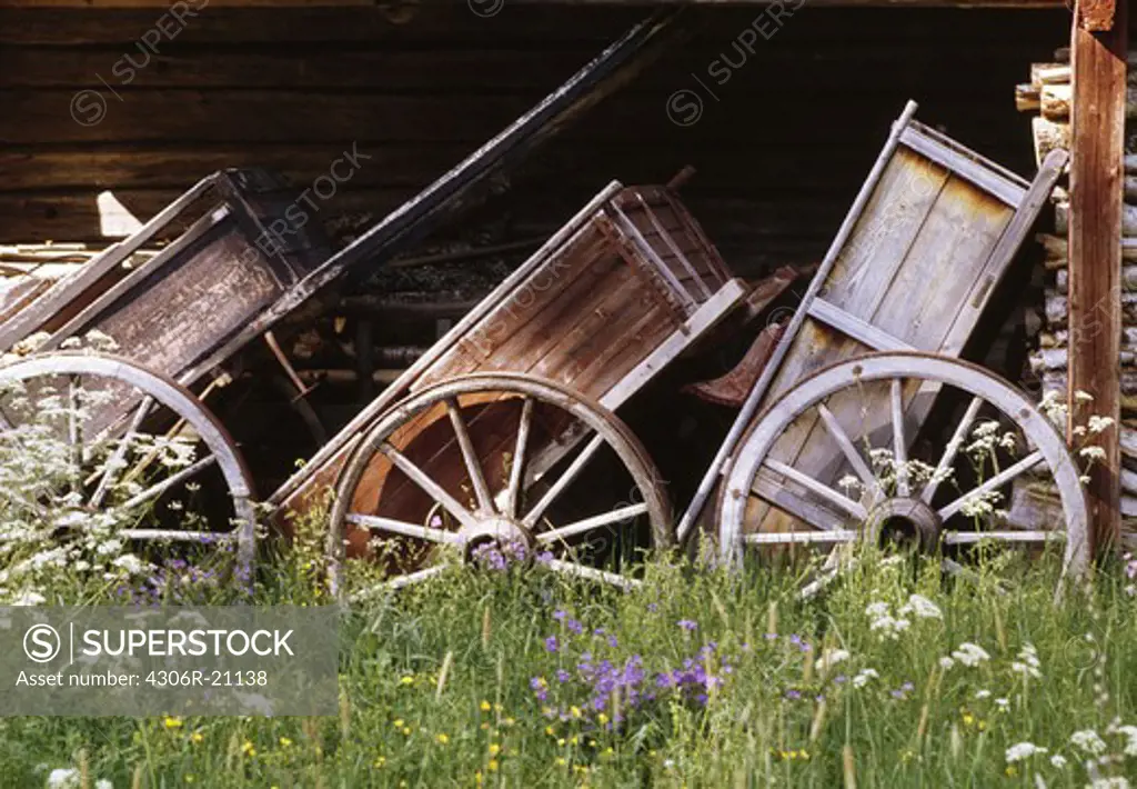 Old wooden barrows, Sweden.