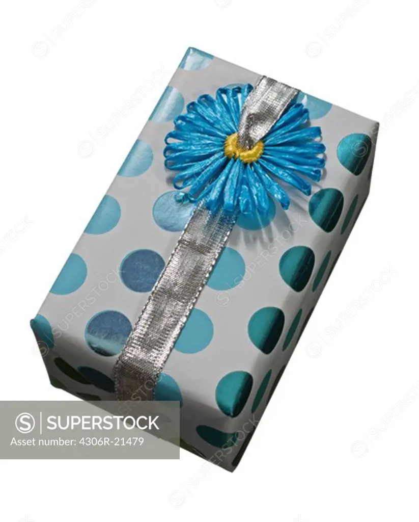 A wrapped gift against a white background.