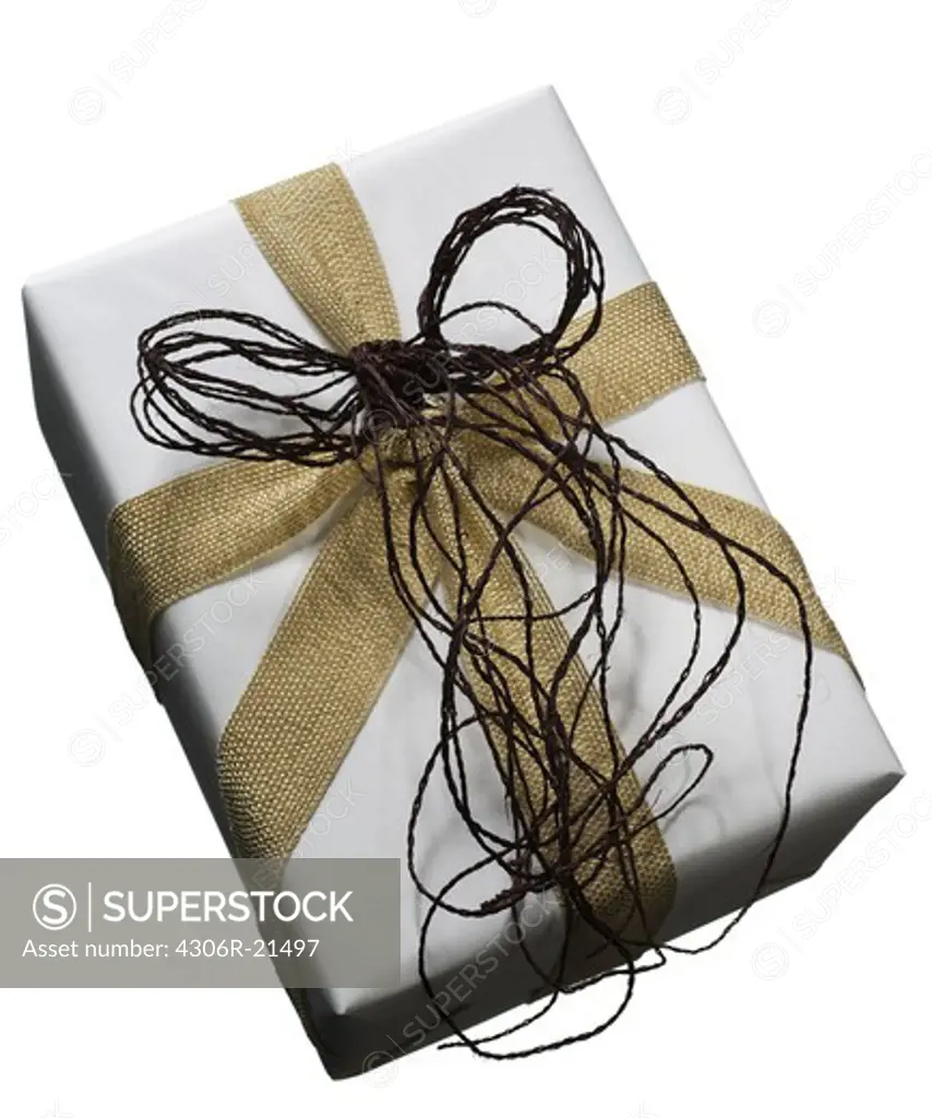 A wrapped gift against a white background.