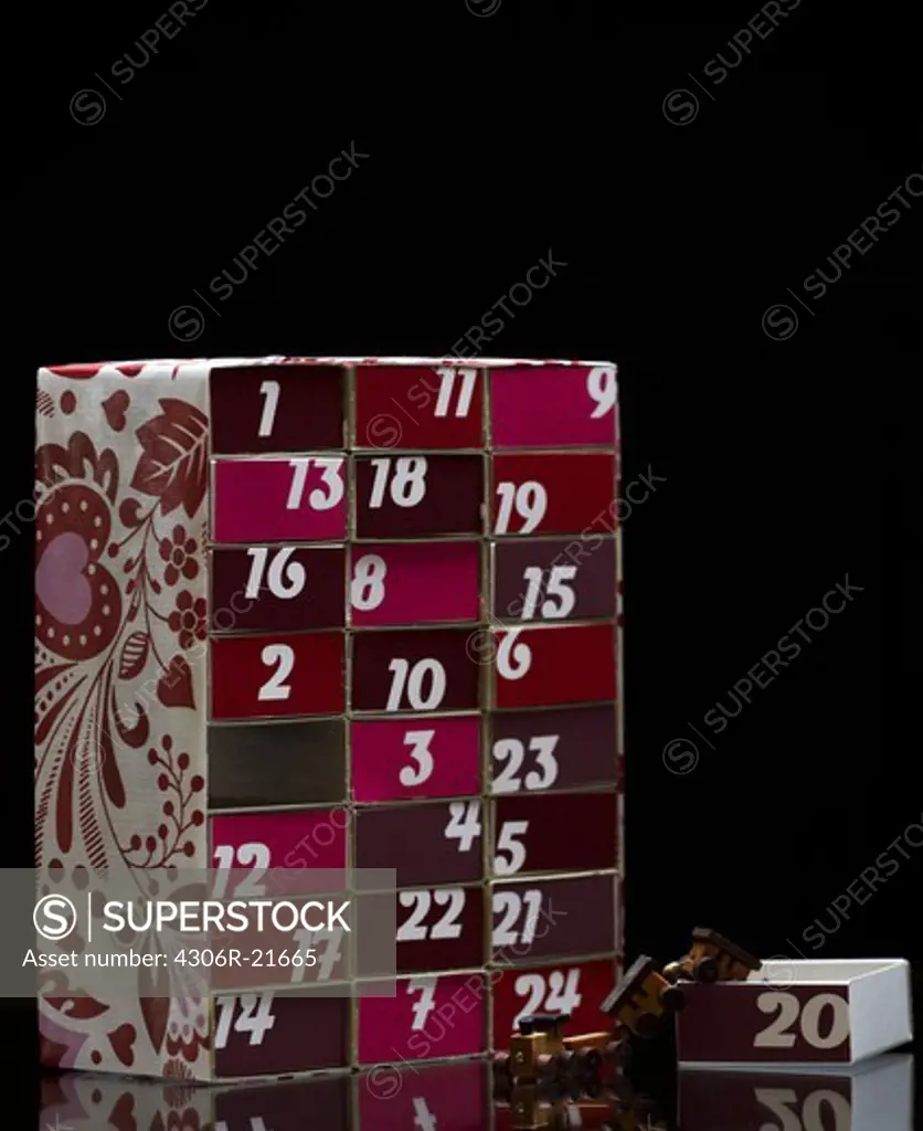 Advent calendar with small red drawers, Denmark.