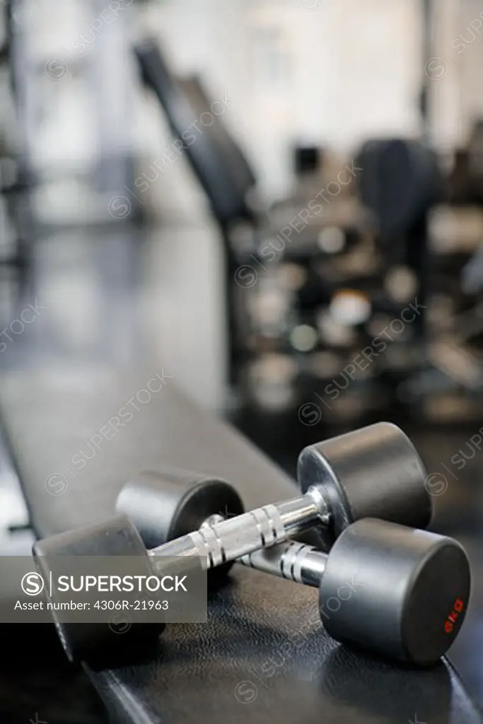 Dumbbells in a gym, close-up, Sweden.