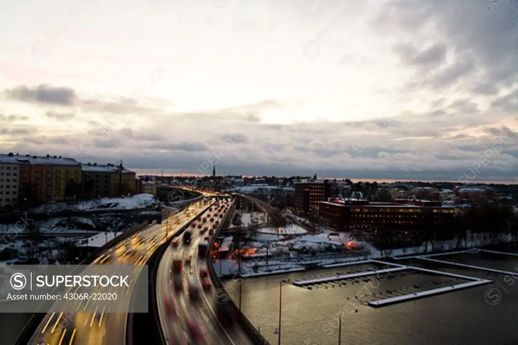 Traffic in winter, Stockholm, Sweden.