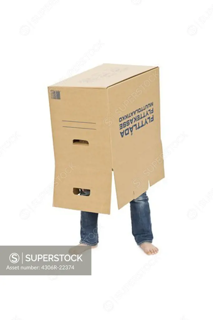 A girl standing in a box.