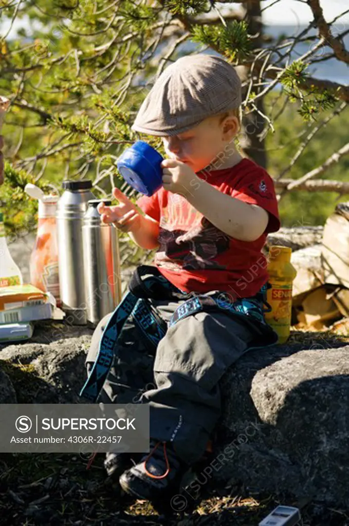 A little boy on a rock, Norway.