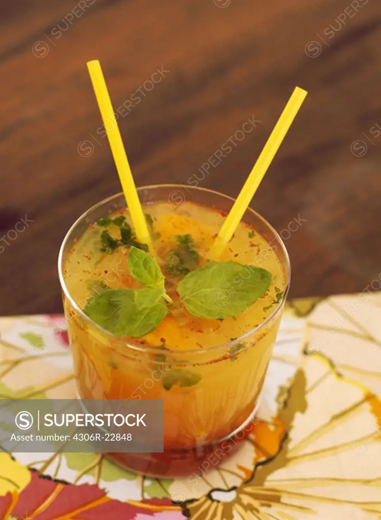 A drink with orange and mint, Sweden.