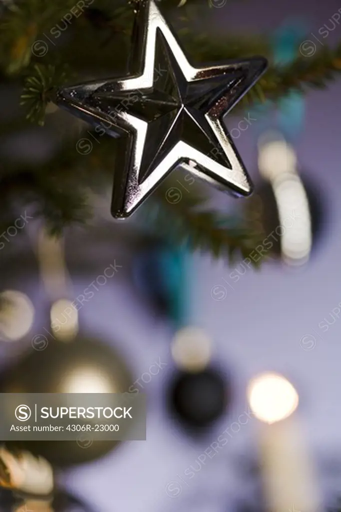 A close-up of a decorated Christmas tree.