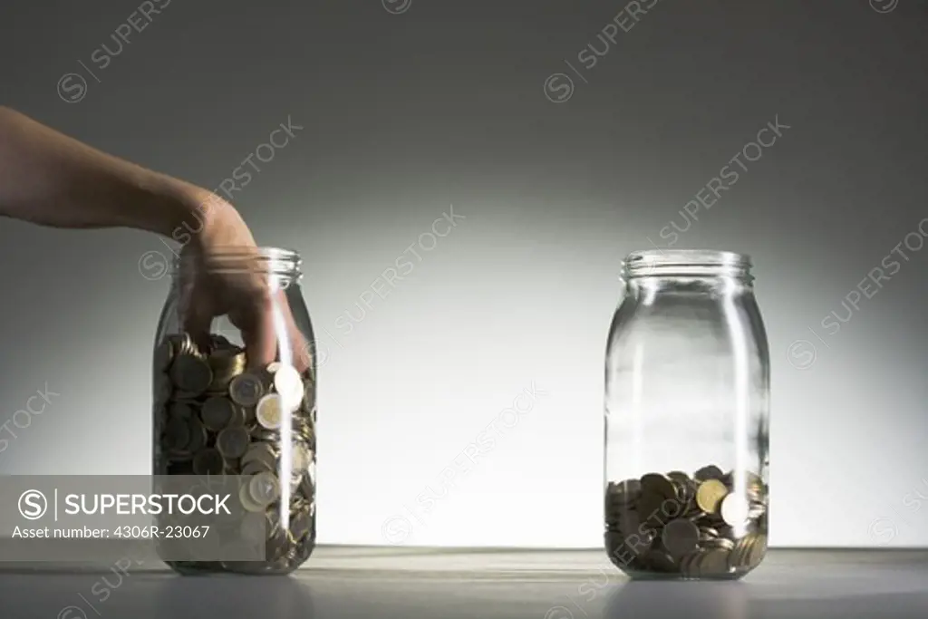 Euros in two jars.