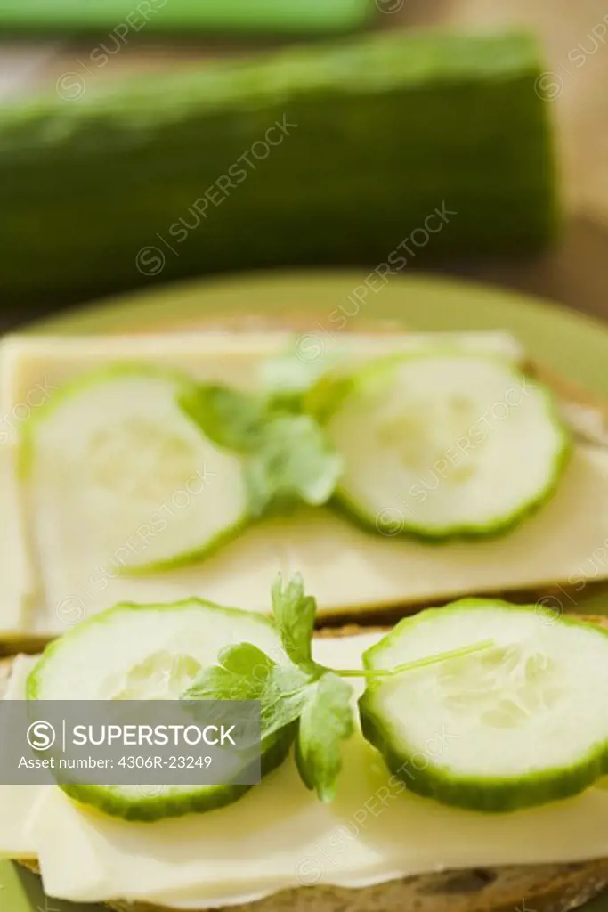Sandwich with cheese and cucumber, Sweden.