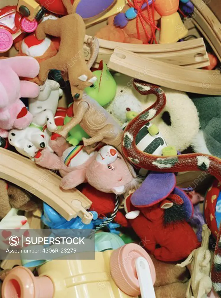 Lots of toys in a mess.