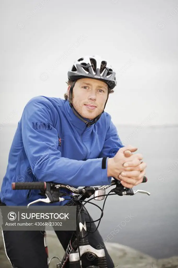 Portrait of a man with a mountainbike, Sweden.