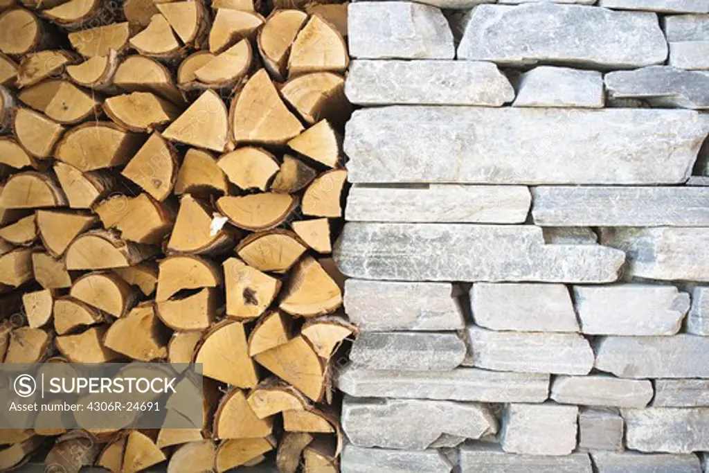 Stacks of wood and stones