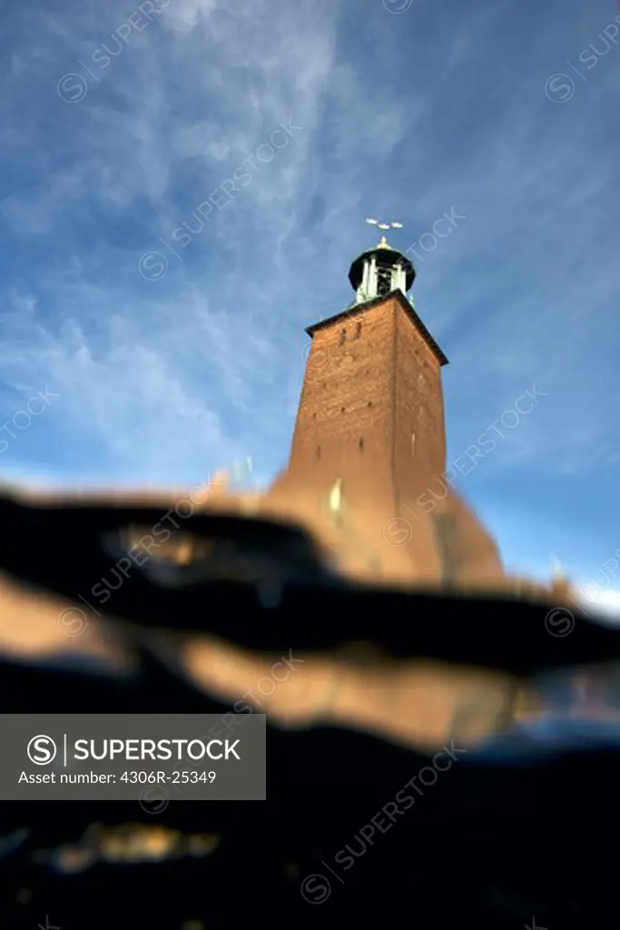 Low angle view of Stadshuset from under water