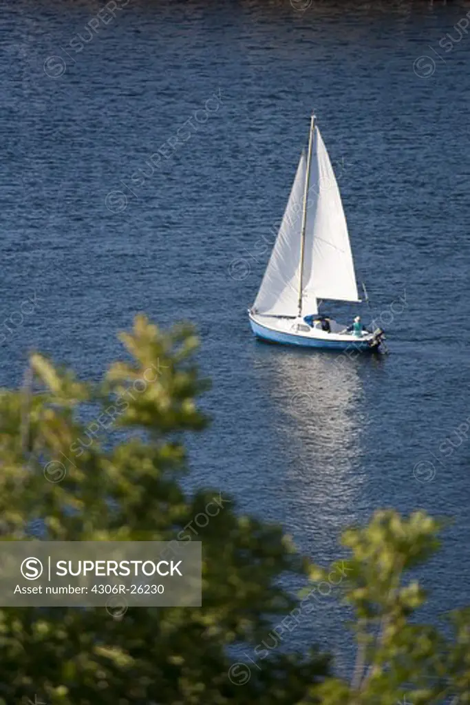 A sailboat at sea.
