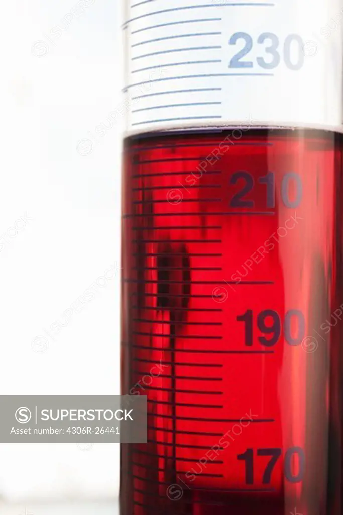 Graduated cylinder with red liquid