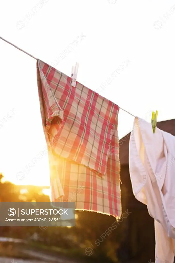Laundry drying in evening sun