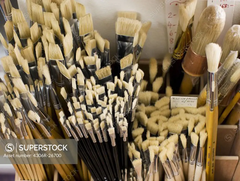 Various paintbrushes, close-up