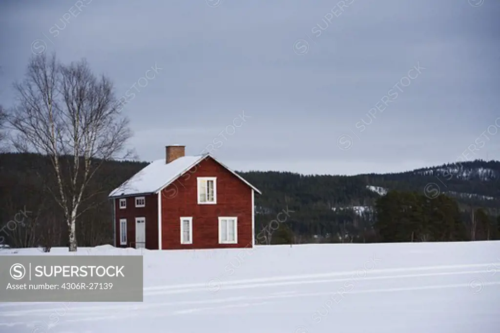 A red wooden house, Norrland, Sweden.