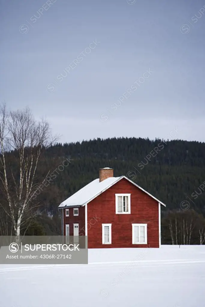 A red wooden house, Norrland, Sweden.
