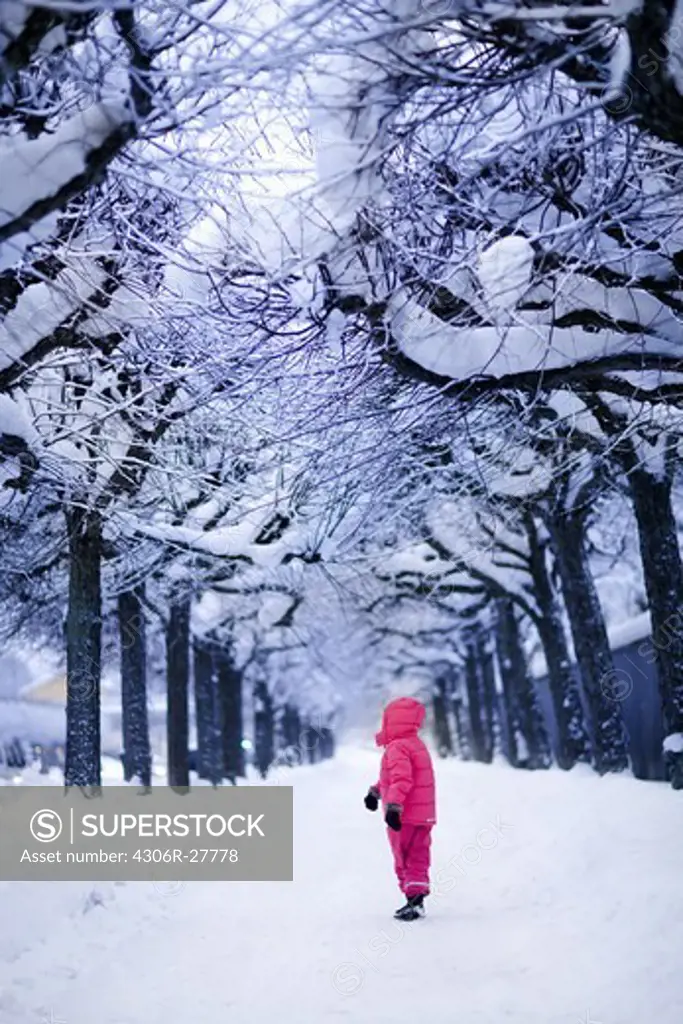 Child in snowy park