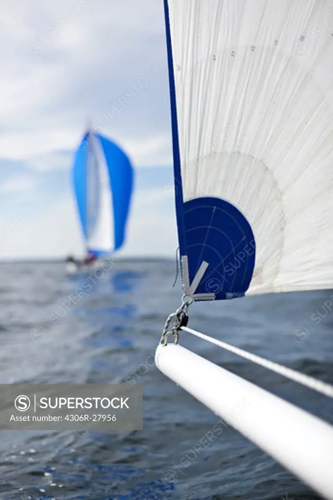 Section of sailboat on sea