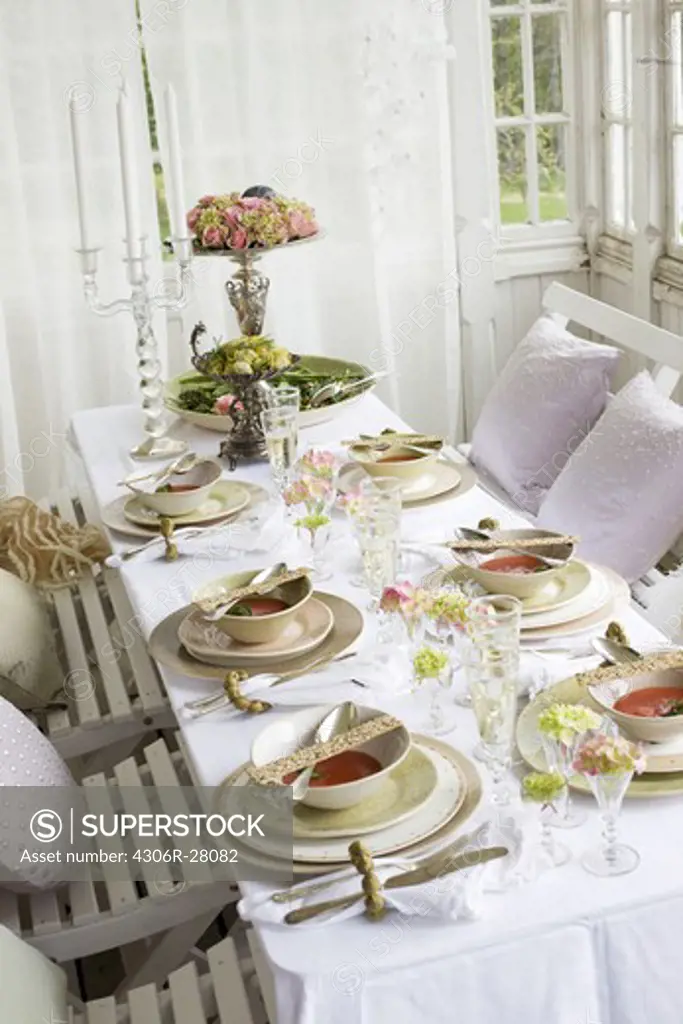 Dining table prepared for meal
