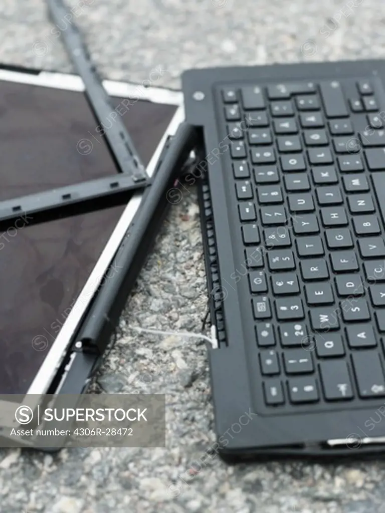Close-up view of broken laptop