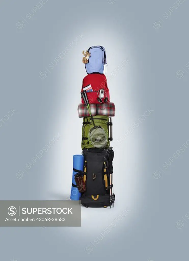 Stack of hiking gear