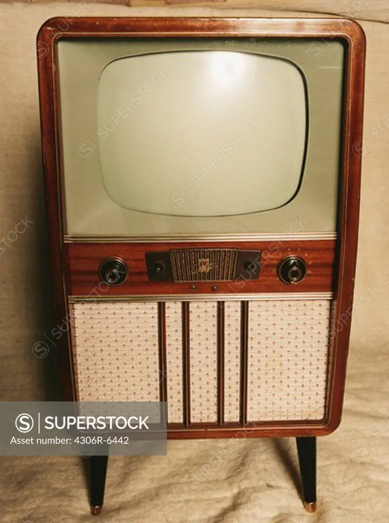 Close-up of old fashioned wooden television set