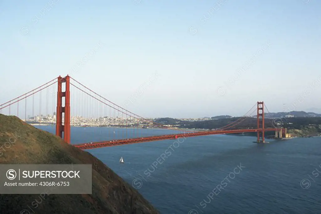 View of Golden Gate Bridge against clear sky