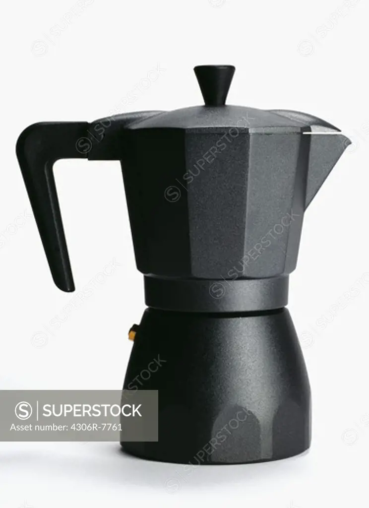 Black coffee machine against white background