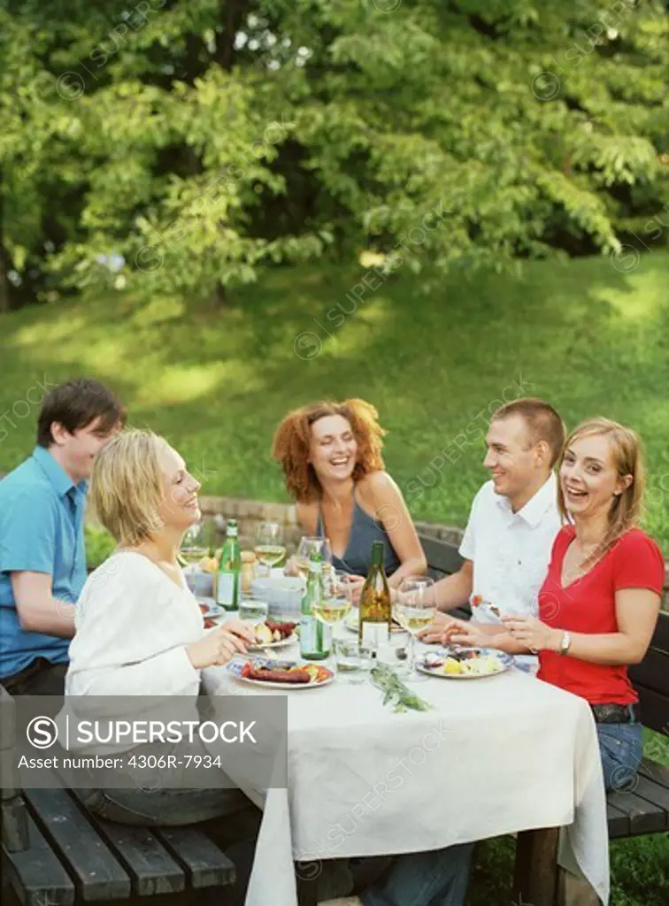 Group of friends having meal outdoor