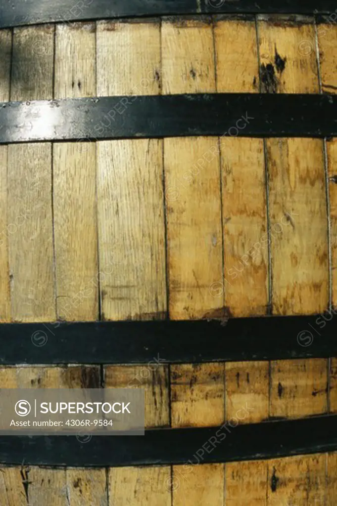 A wine barrel, close-up.