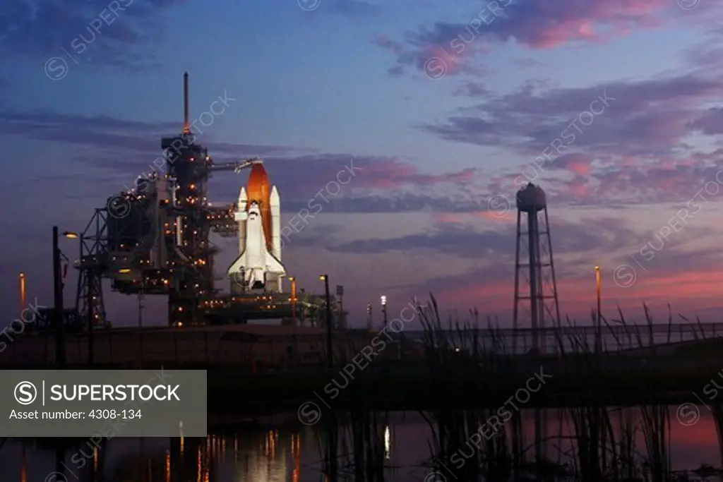 The Space Shuttle Discovery Sits Atop Launch Pad 39B
