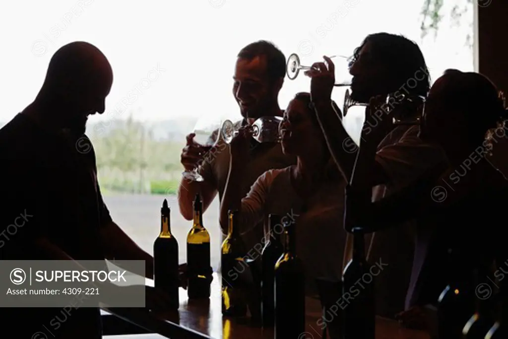 Guests taste wine at a release party at a winery in Rattlesnake Hills AVA in Washington state.