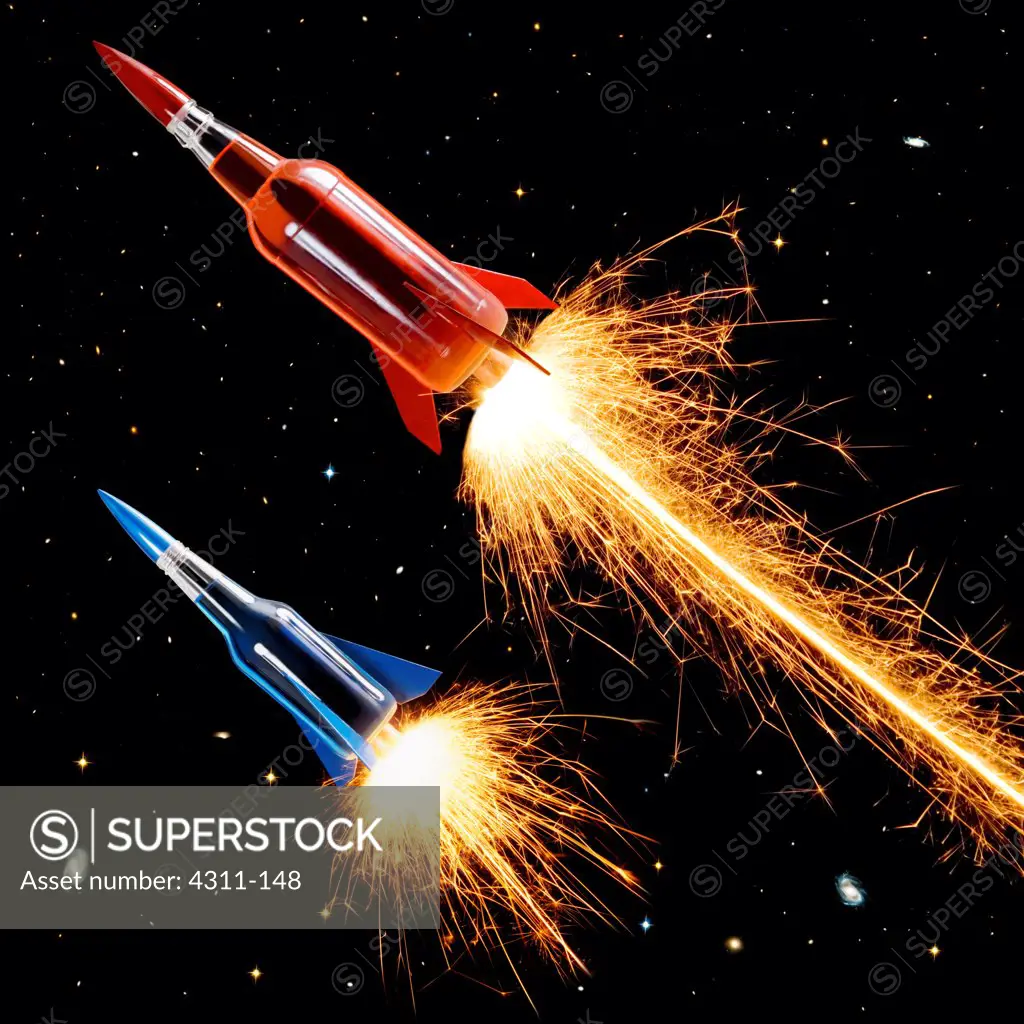 A Pair of Bottle Rockets Zoom Through Space