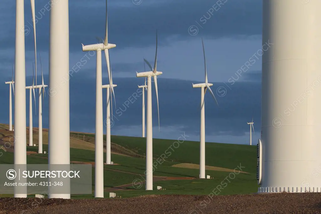 Wind turbines in a farm, Nine Canyon Wind Project, Richland, Washington State, USA