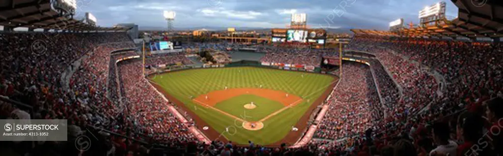 Panorama of Angel Stadium of Anaheim, California. Home of baseball's Los Angeles Angels of Anaheim (formerly California Angels and Anaheim Angels).