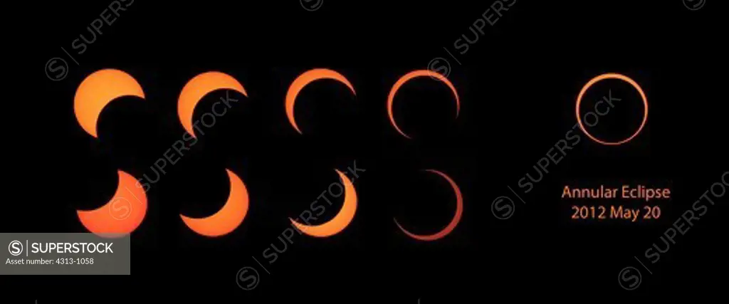 The phases of the annular solar eclipse of May 20, 2012, are captured in a digital composite photograph