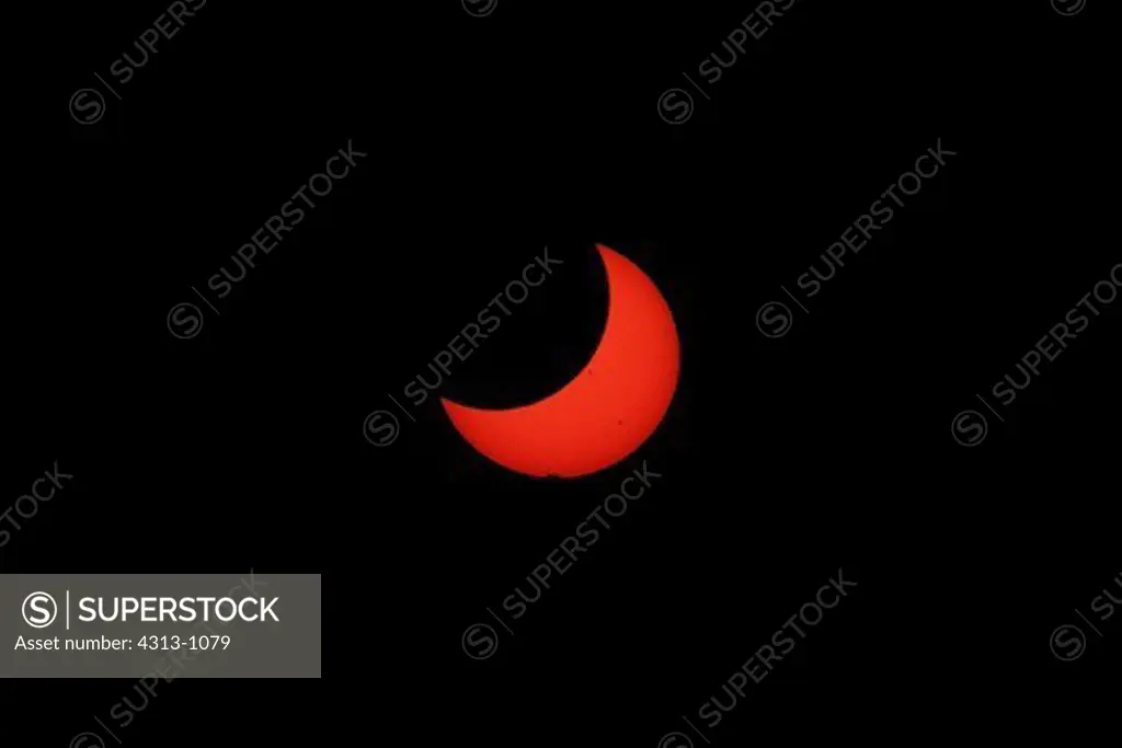 A phase of the annular solar eclipse of May 20, 2012, is seen in this telephoto image taken with a solar filter.