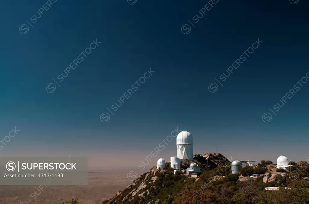 View of Kitt Peak National Observatory, Arizona, wih the largest 4-meter Mayall Telescope dome visible