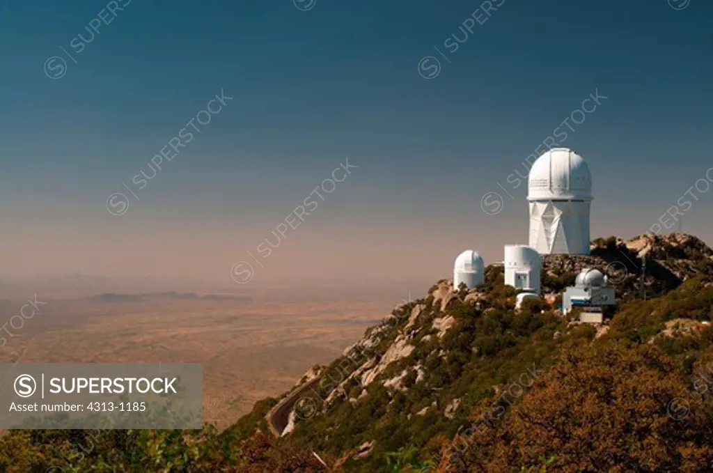 View of Kitt Peak National Observatory, Arizona, wih the largest 4-meter Mayall Telescope dome visible
