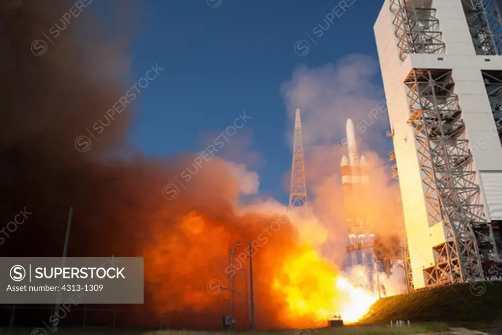 A Delta IV-Heavy (Delta 4-Heavy) rocket lifts off from Cape Canaveral's Complex 37B with a classified spy satellite for the National Reconnaissance Office (NRO) dubbed NROL-15 on June 29, 2012, at 9:15 a.m. EDT