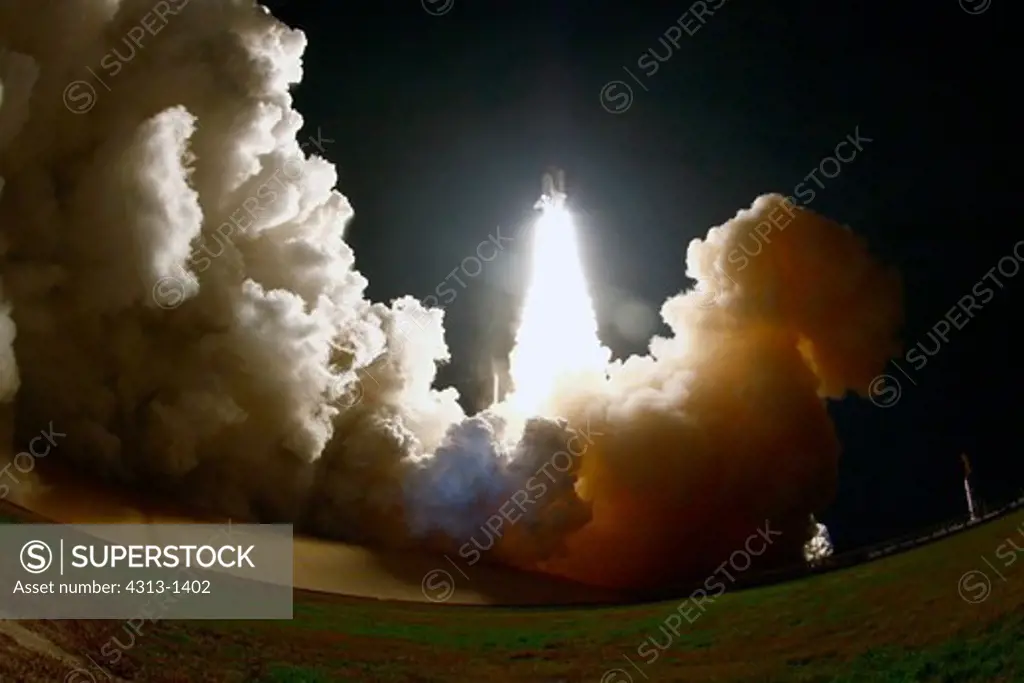 USA, Florida, Cape Canaveral, Endeavour Space shuttle blasting off from Kennedy Space Center on STS-130 mission on February 8, 2010